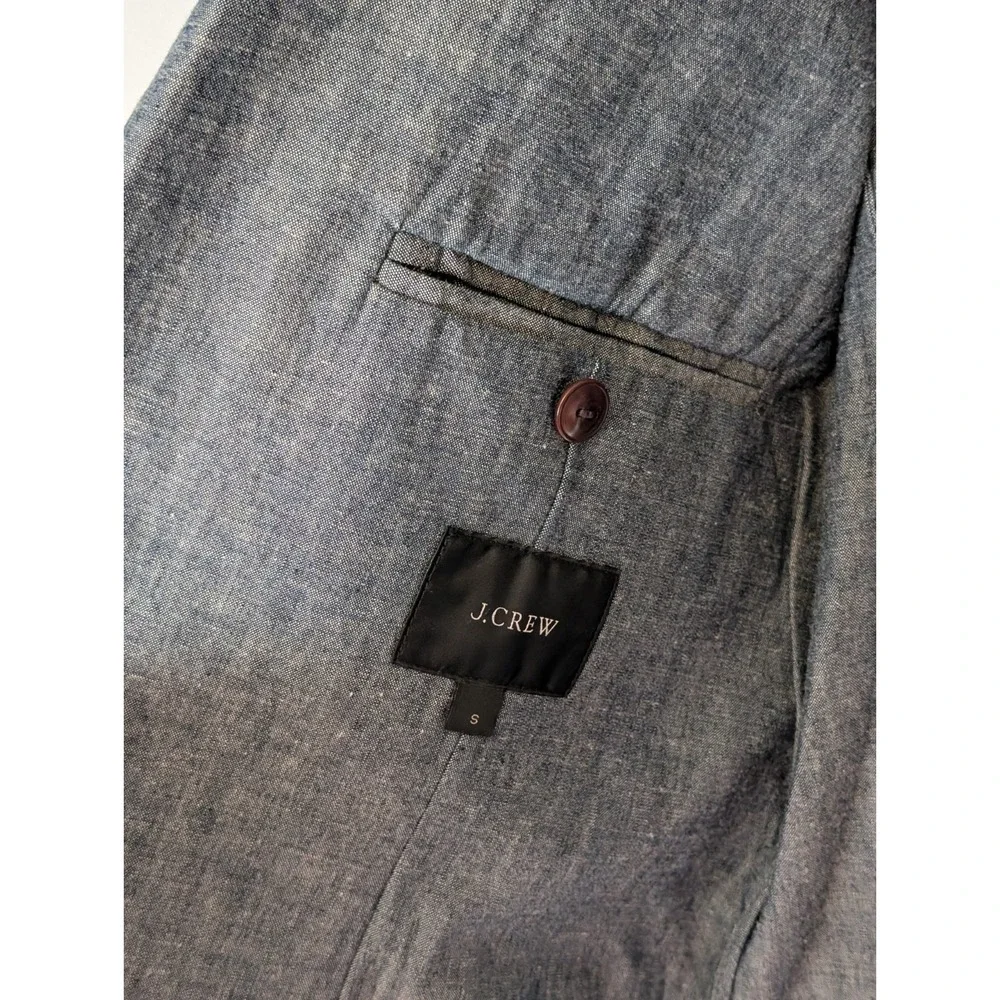 J.CREW Ludlow Navy Blue‎ Grey Chambray Blazer Cotton Unstructured Men Small 38R